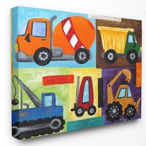 Colorful Construction Vehicle Canvas Art for Kids Room 16x20